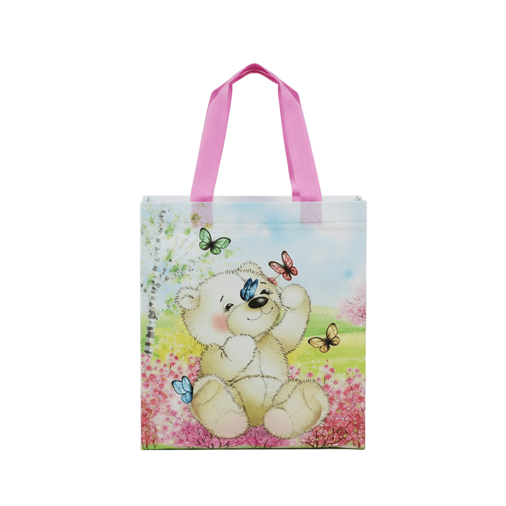 Medium PP Printed Bear & Butterfly Non - Woven Bag - Pack of 10 - TEM IMPORTS™
