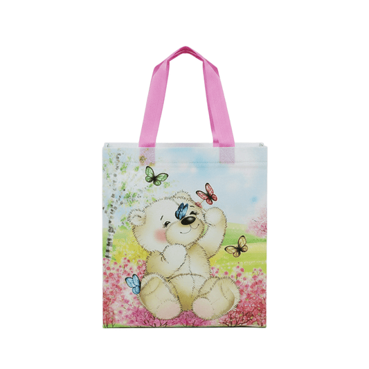 Medium PP Printed Bear & Butterfly Non - Woven Bag - Pack of 10 - TEM IMPORTS™