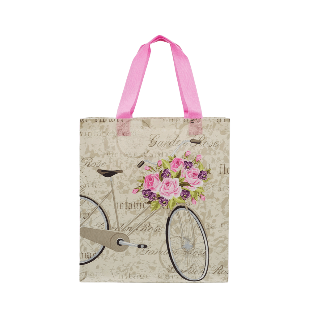 Medium PP Printed Bicycle & Rose Non - Woven Bag - Pack of 10 - TEM IMPORTS™