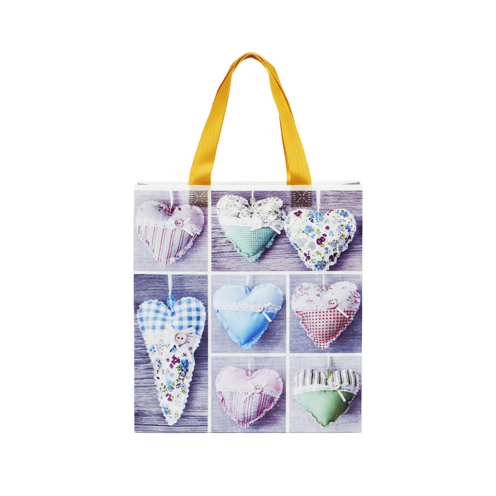 Medium PP Printed Heart & Button Non-Woven Bag - Pack of 10 - TEM IMPORTS™