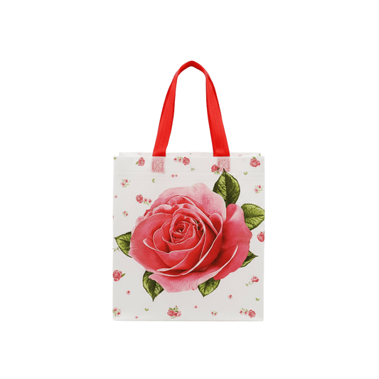 Medium PP Printed Pink Rose Non - Woven Bag - Pack of 10 - TEM IMPORTS™