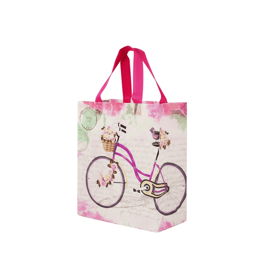 Medium PP Printed Purple Bicycle & Rose Non-Woven Bag - Pack of 10 - TEM IMPORTS™