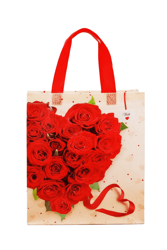 Medium PP Printed Red Heart Roses Non-Woven Bag - Pack of 10 - TEM IMPORTS™