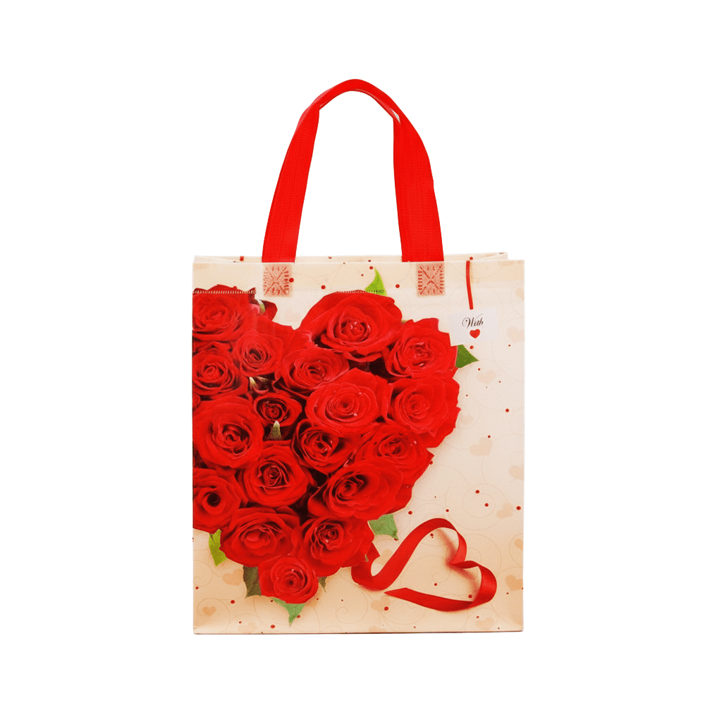 Medium PP Printed Red Heart Roses Non-Woven Bag - Pack of 10 - TEM IMPORTS™