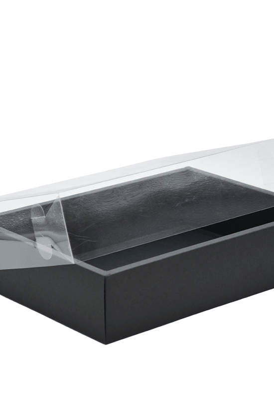 Medium Rectangular Black Paper Box With Clear Lid H80 - Pack of 25 - TEM IMPORTS™