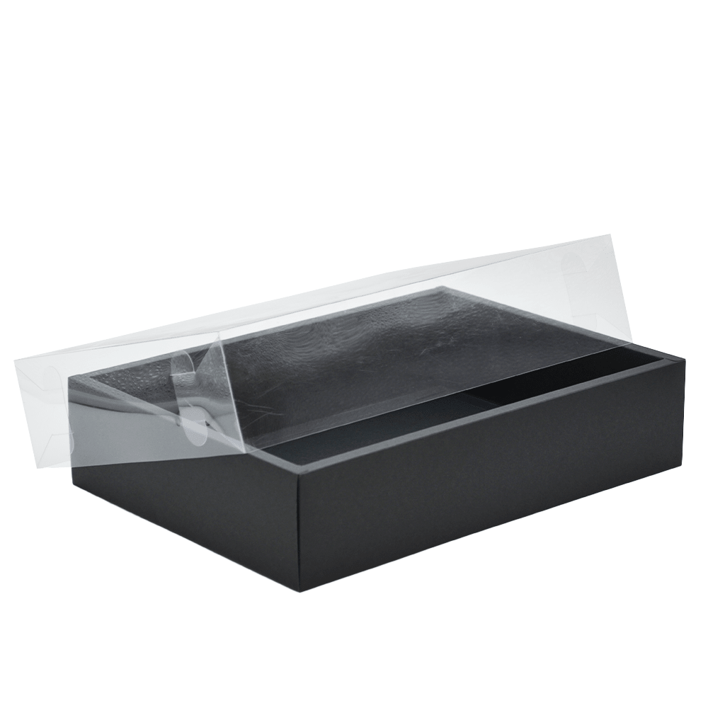 Medium Rectangular Black Paper Box With Clear Lid H80 - Pack of 25 - TEM IMPORTS™