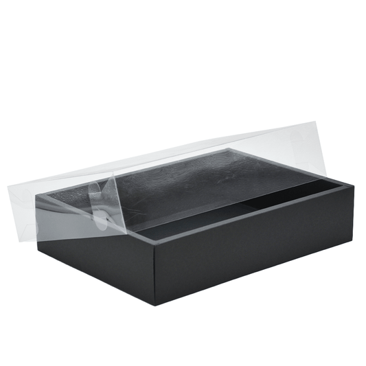 Medium Rectangular Black Paper Box With Clear Lid H80 - Pack of 25 - TEM IMPORTS™