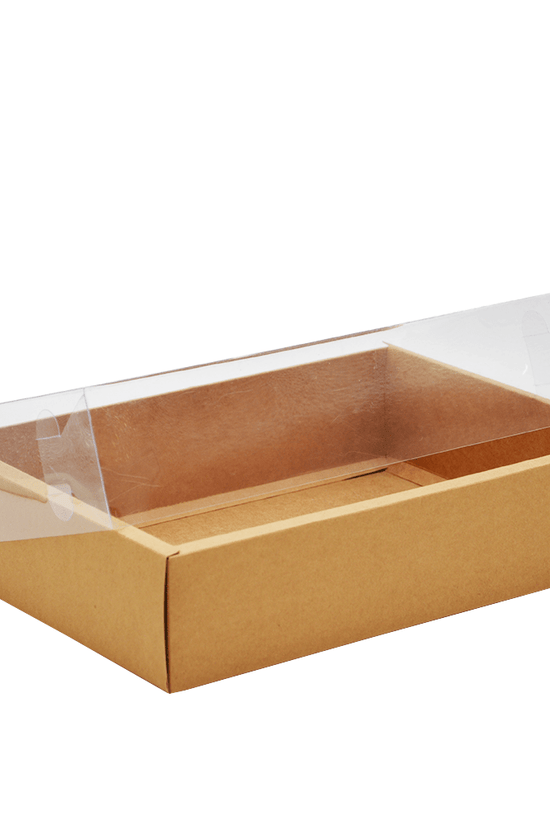 Medium Rectangular Kraft Paper Box With Clear Lid H80 - Pack of 25 - TEM IMPORTS™