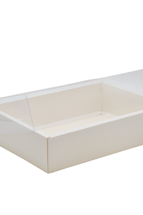 Medium Rectangular White Paper Box With Clear Lid H80 - Pack of 25 - TEM IMPORTS™