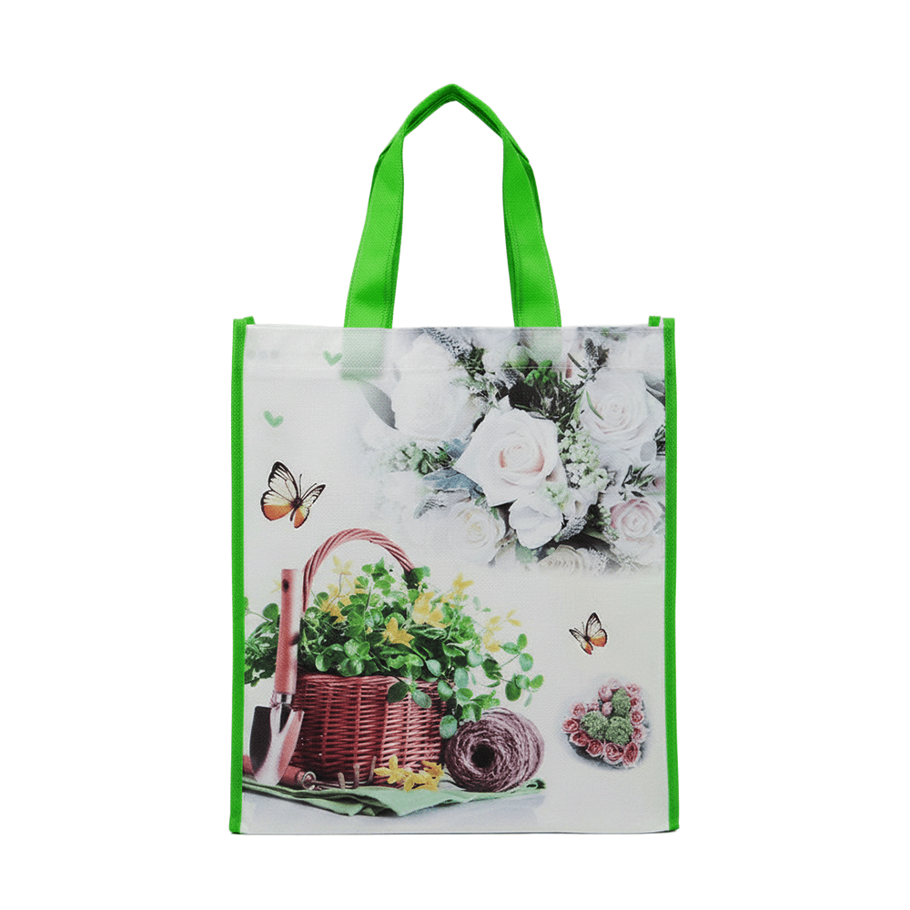 Medium White Rose & Basket Non - Woven Bag - Pack of 10 - TEM IMPORTS™