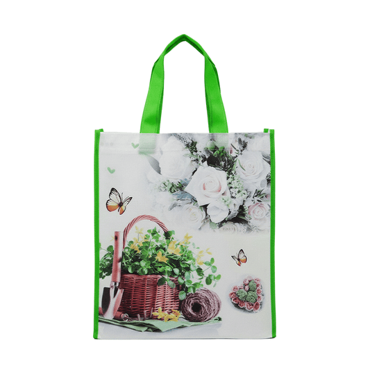 Medium White Rose & Basket Non - Woven Bag - Pack of 10 - TEM IMPORTS™
