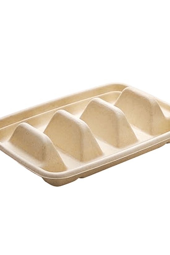 Natural Sugarcane Taco Holder Tray - 300/CTN - TEM IMPORTS™