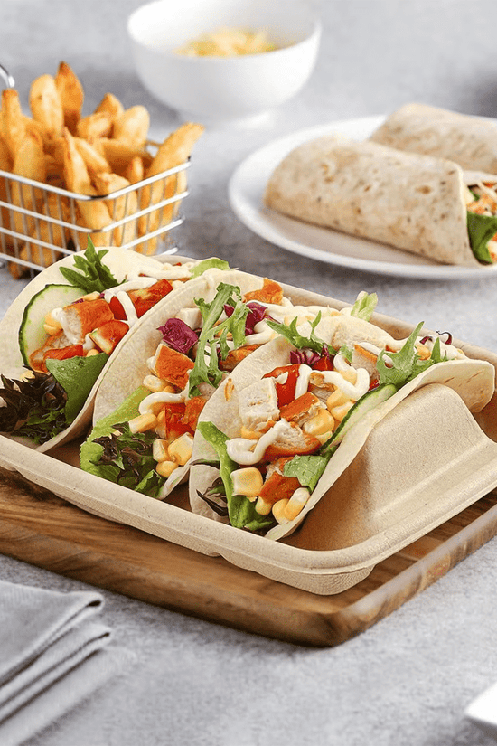 Natural Sugarcane Taco Holder Tray - 300/CTN - TEM IMPORTS™