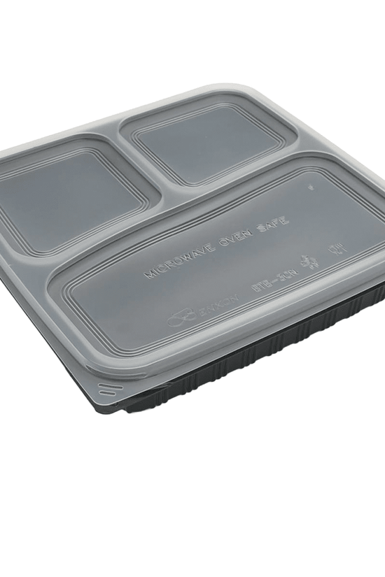 PP Lid To Suit 3 Premium Compartment Bento Black Base - 300/CTN - TEM IMPORTS™