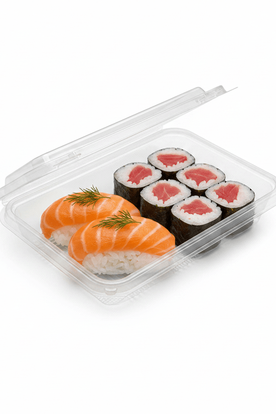 Premium Clear PET Hinged Lid 2 - Roll Sushi Container - TEM IMPORTS™