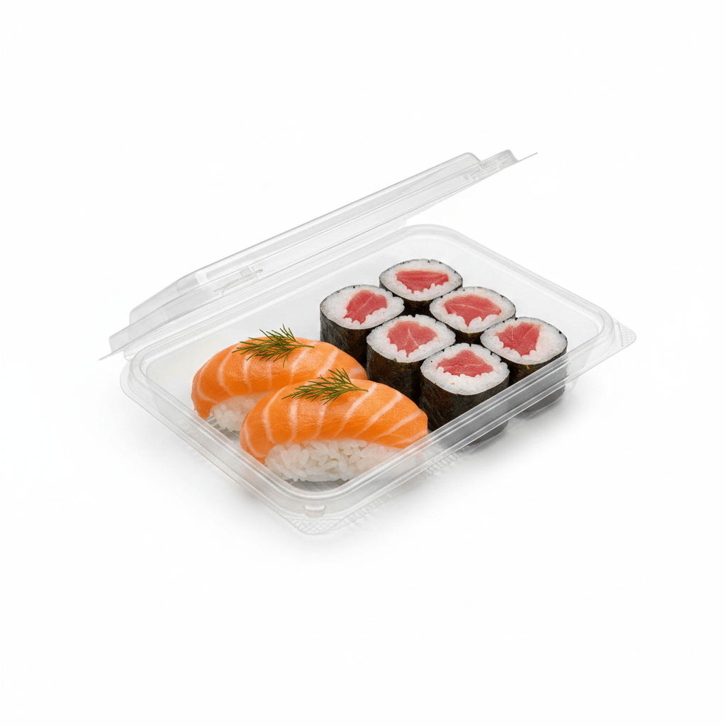 Premium Clear PET Hinged Lid 2 - Roll Sushi Container - TEM IMPORTS™