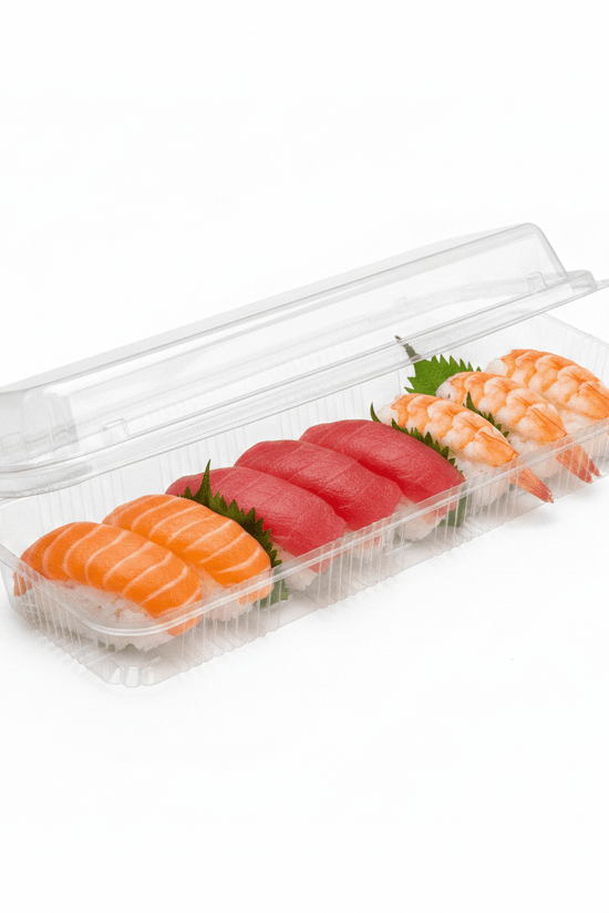 Premium Clear PET Hinged Lid Nigiri Sushi Long Container - TEM IMPORTS™