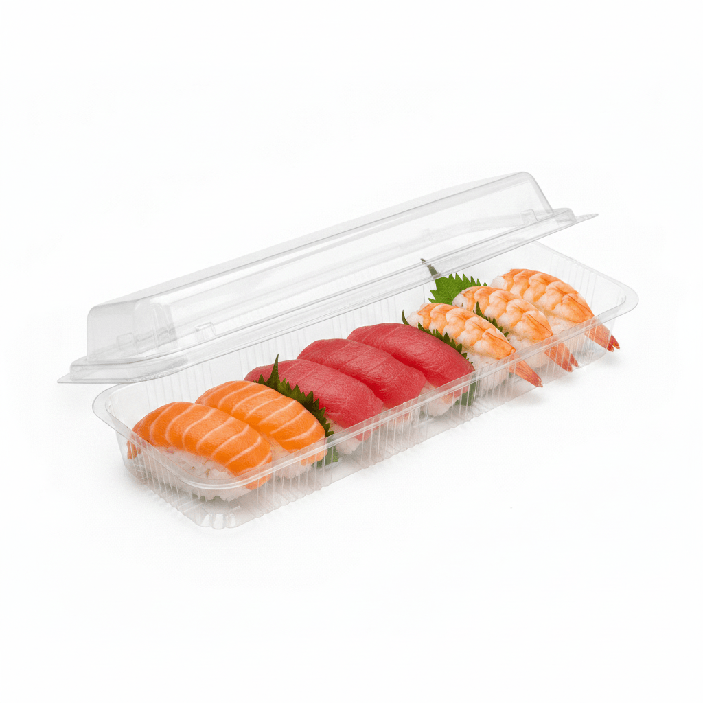 Premium Clear PET Hinged Lid Nigiri Sushi Long Container - TEM IMPORTS™