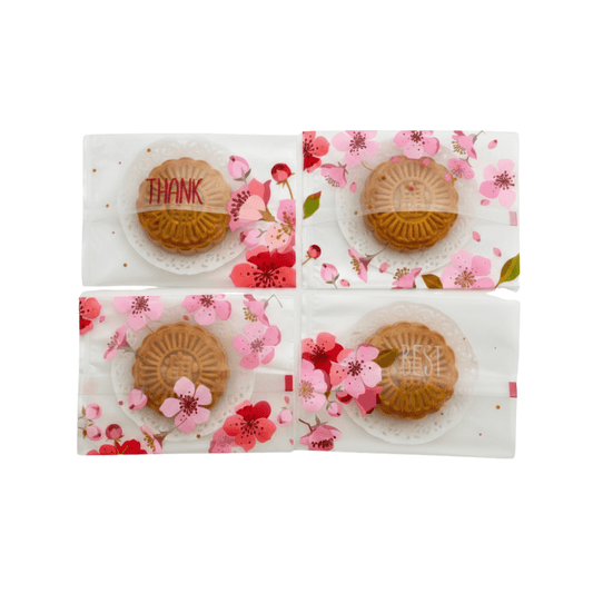 Printed Cherry Blossom Pattern Cellophane Mooncake Bags - 135x100mm - TEM IMPORTS™