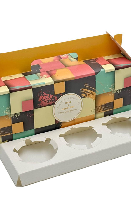 Printed Paper Cake Box Handle With Cupcake Tray - Bright Orange Theme - TEM IMPORTS™