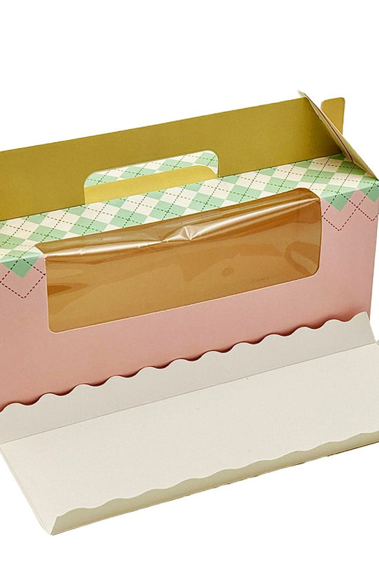 Printed Paper Cake Box Handle With Tray - Checkered Pattern - TEM IMPORTS™