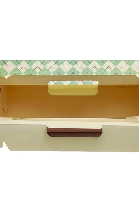 Printed Paper Cake Box Handle With Tray - Checkered Pattern - TEM IMPORTS™