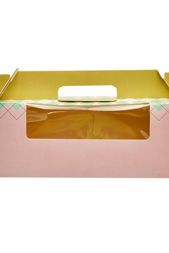 Printed Paper Cake Box Handle With Tray - Checkered Pattern - TEM IMPORTS™