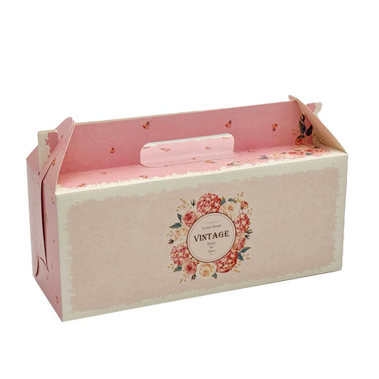 Printed Paper Cake Box Handle With Tray - Vintage Rose Theme - TEM IMPORTS™