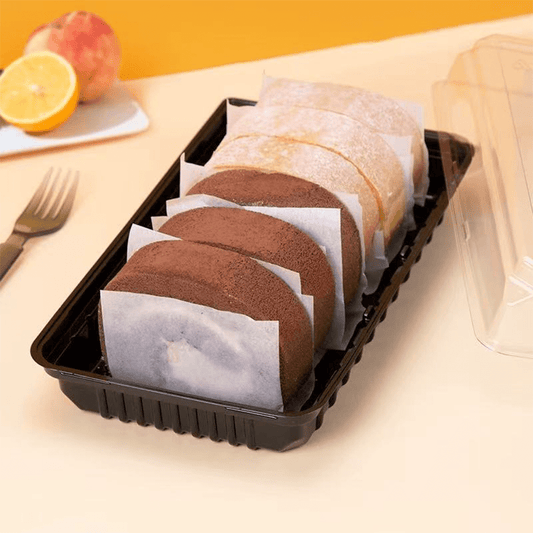 Ribbed Rectangular Container Black With Clear PET Lid - TEM IMPORTS™