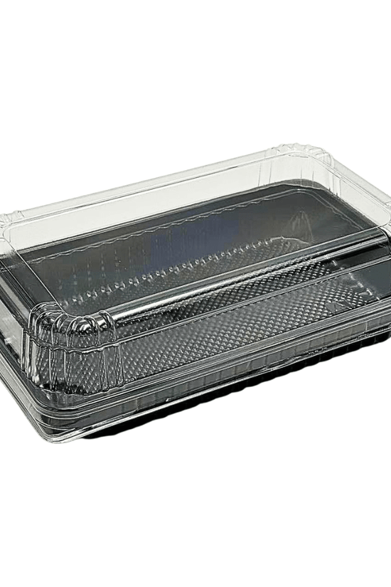 Ribbed Rectangular Container Black With Clear PET Lid - TEM IMPORTS™