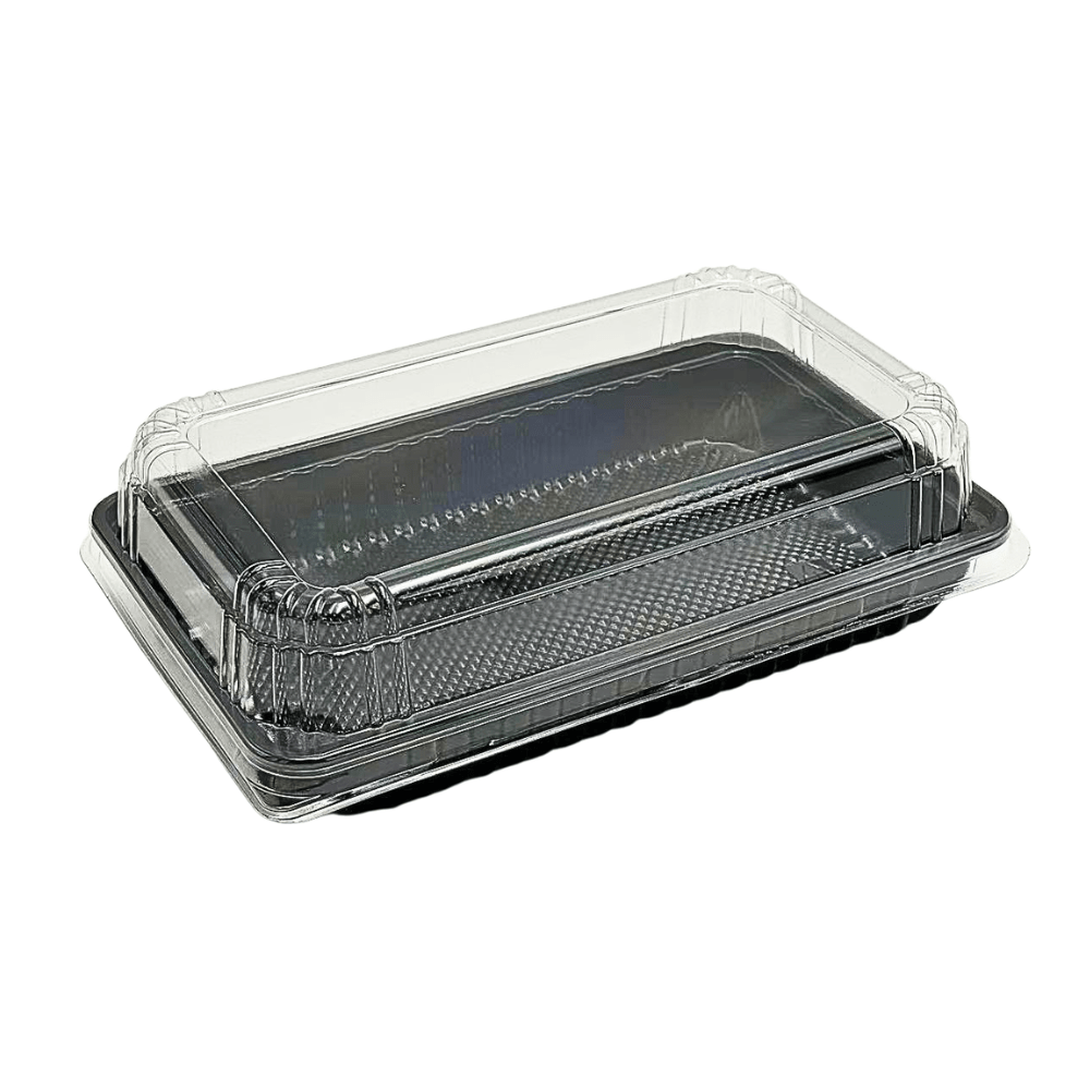 Ribbed Rectangular Container Black With Clear PET Lid - TEM IMPORTS™
