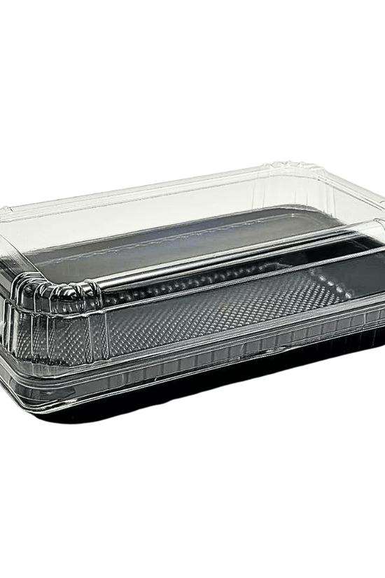 Ribbed Rectangular Container Black With Clear PET Lid - TEM IMPORTS™