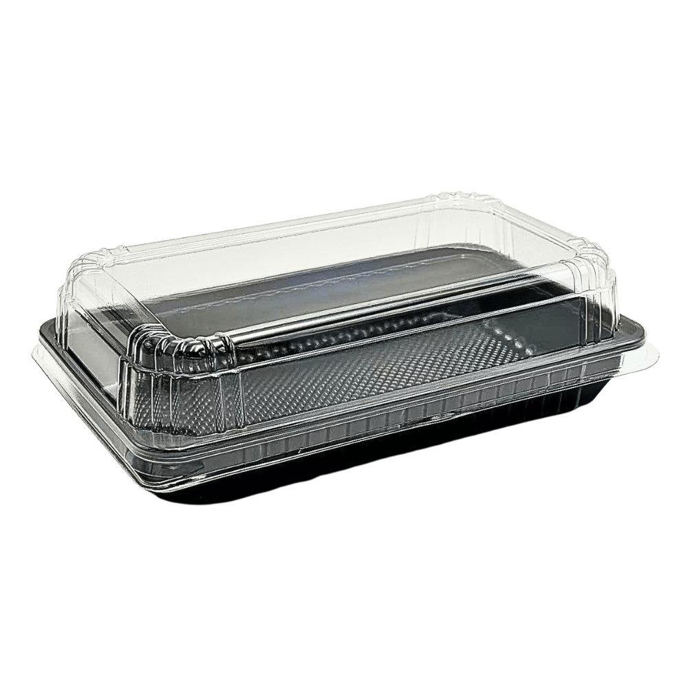 Ribbed Rectangular Container Black With Clear PET Lid - TEM IMPORTS™