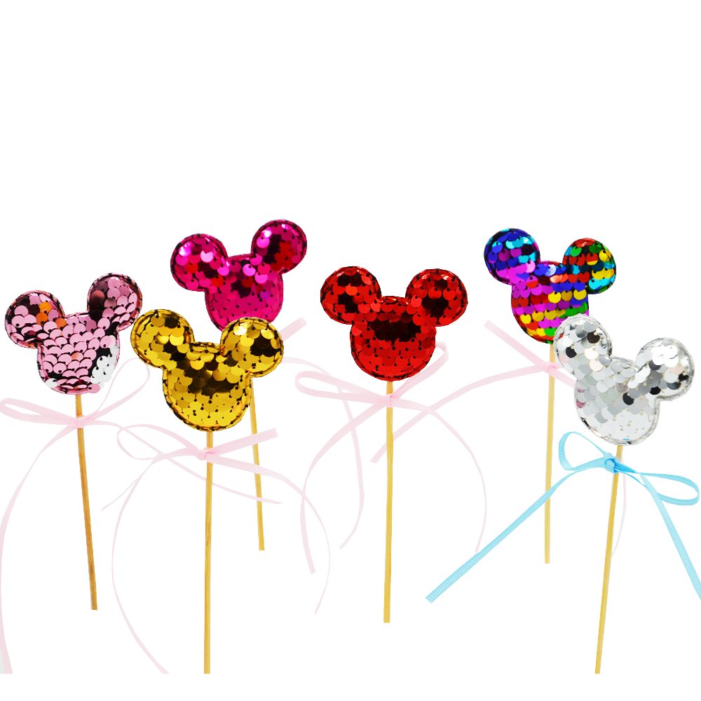 Silver Confetti Mickey Ear With Pink Bow Cake Topper - TEM IMPORTS™