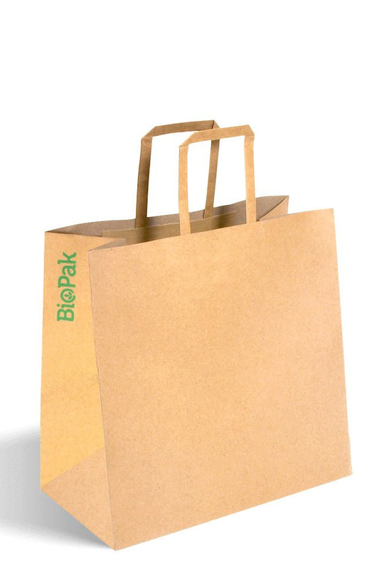 Small Flat Handle Kraft Paper Bags - 250/CTN - TEM IMPORTS™