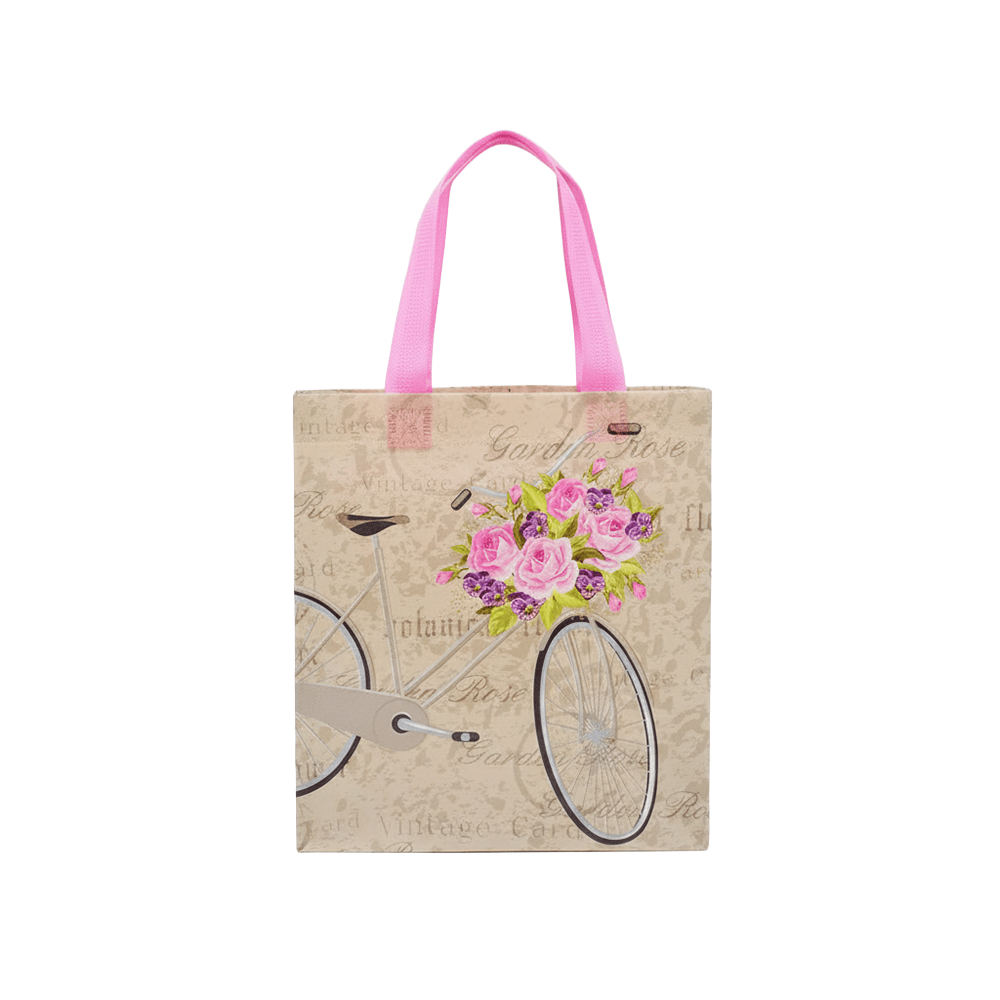 Small PP Printed Bicycle & Rose Non - Woven Bag - Pack of 10 - TEM IMPORTS™