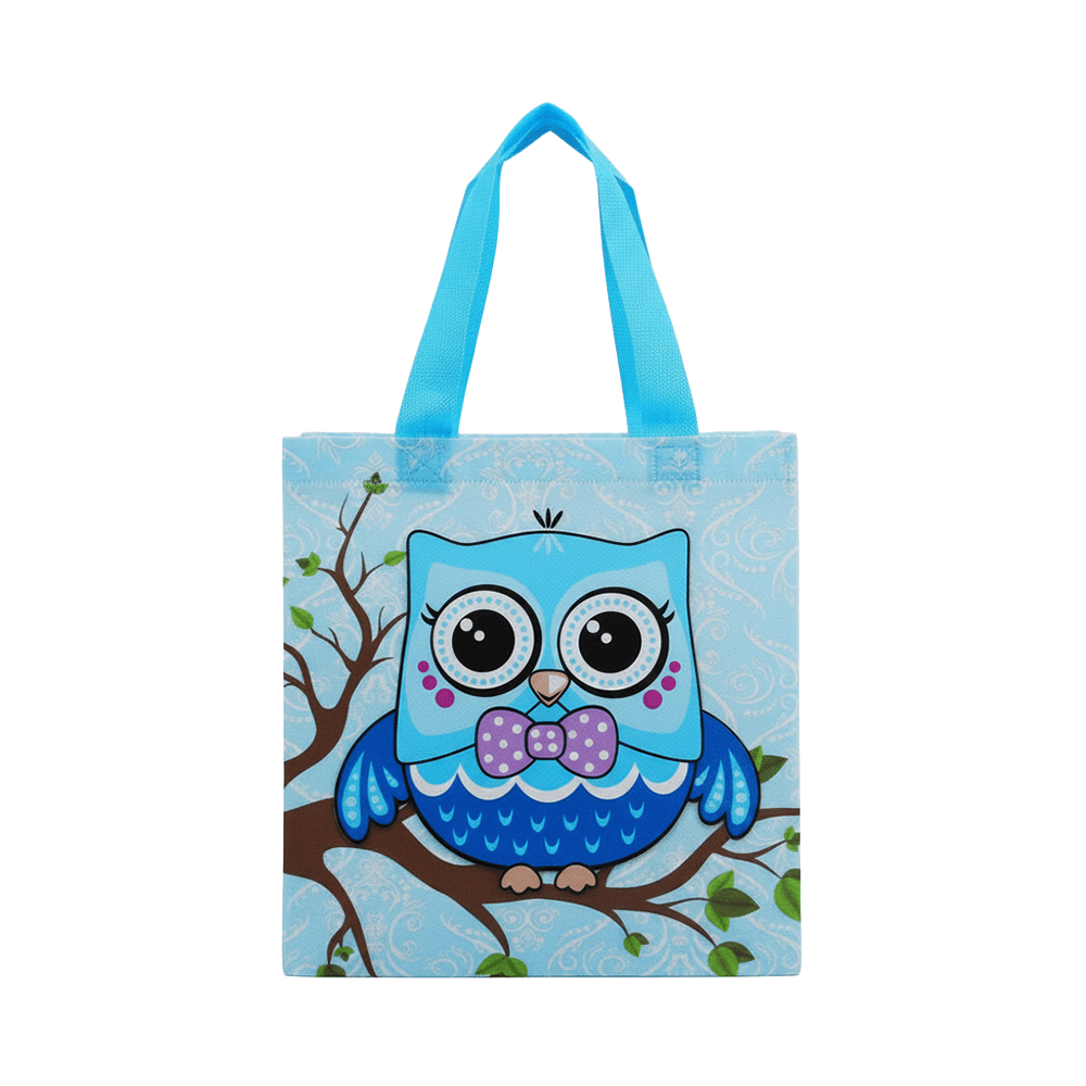 Small PP Printed Blue Owl Non - Woven Bag - Pack of 10 - TEM IMPORTS™