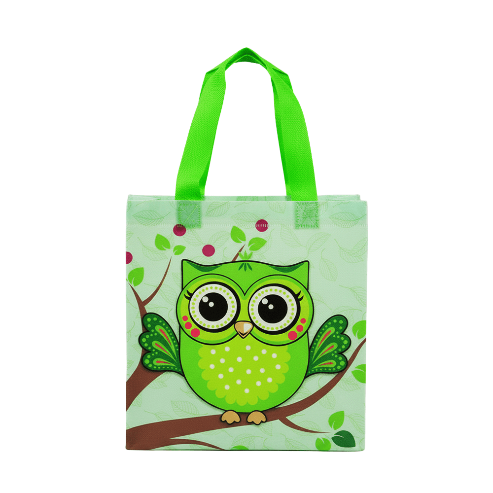 Small PP Printed Green Owl Non - Woven Bag - Pack of 10 - TEM IMPORTS™