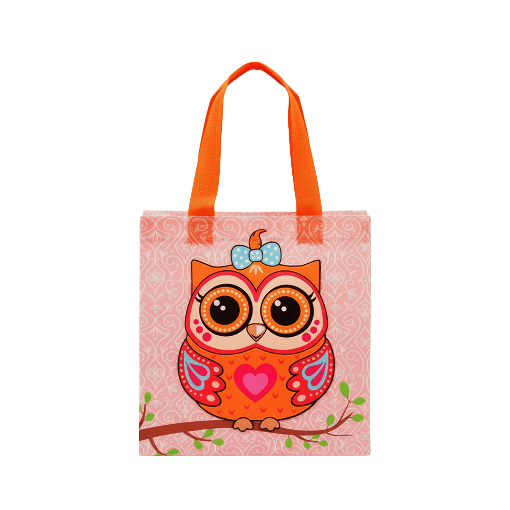 Small PP Printed Orange Owl Non - Woven Bag - Pack of 10 - TEM IMPORTS™