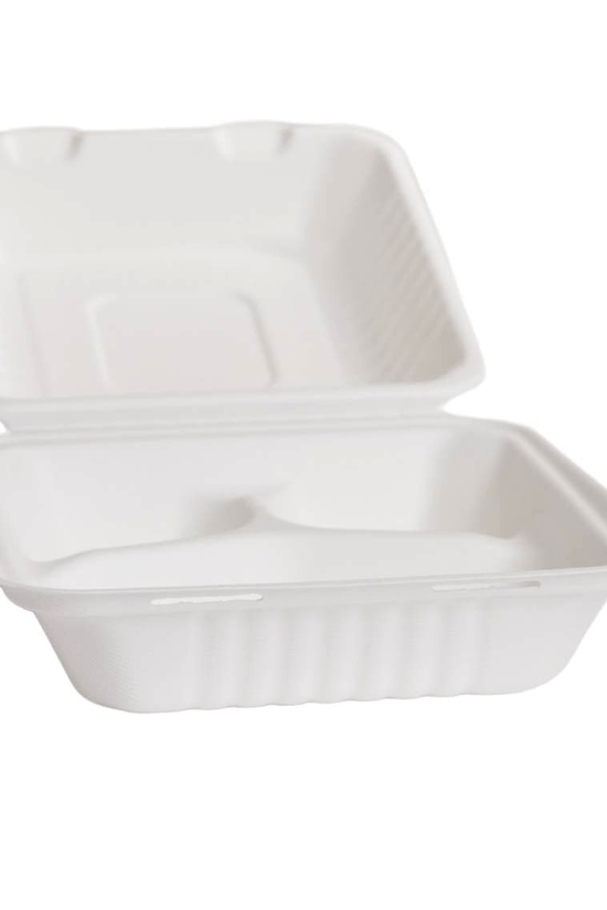 Small Sugarcane Dinner Box 3 Compartment Food Clam - TEM IMPORTS™