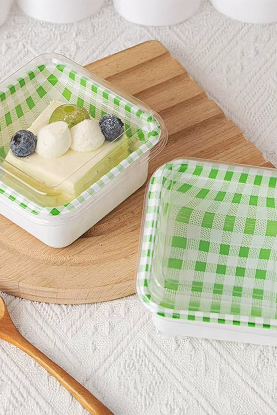 Square Checkered Pattern Green With Clear PET Lid - TEM IMPORTS™