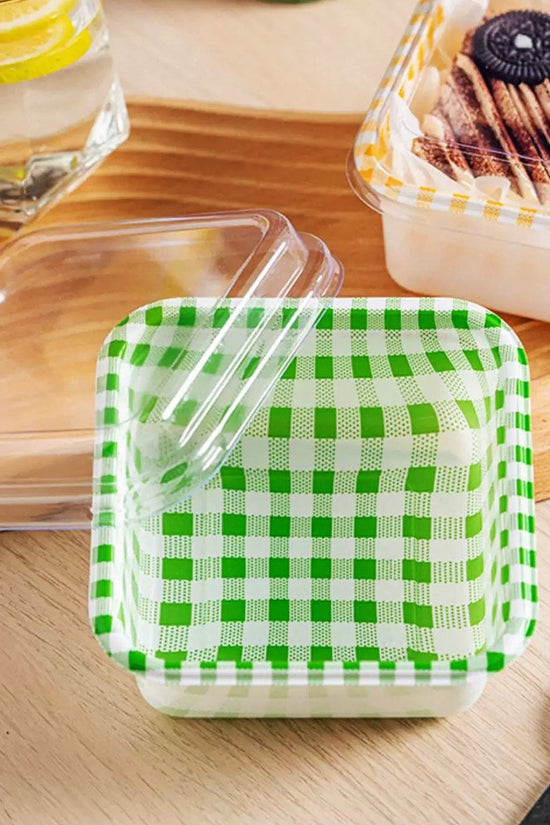 Square Checkered Pattern Green With Clear PET Lid - TEM IMPORTS™