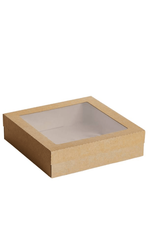 Square Kraft Catering Tray Window Lid - Suit Large Square Tray - TEM IMPORTS™