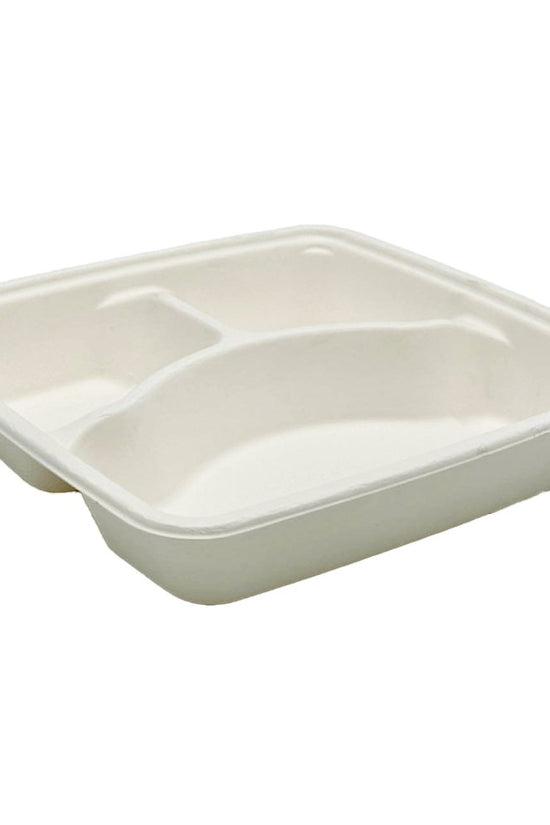 Square Takeaway Sugarcane 9" Inch Tray - 3 Compartment - TEM IMPORTS™