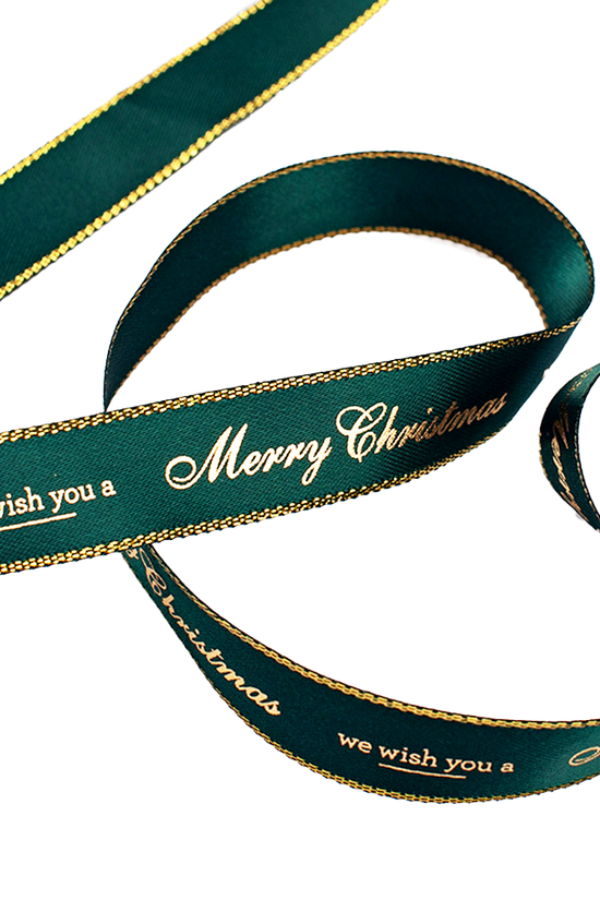 16mm Satin Ribbon With Gold Woven Edge Green - TEM IMPORTS™