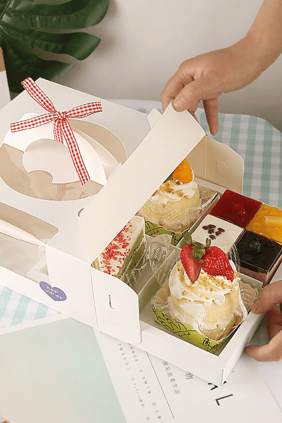 White Cake Box Window With Handle & 4 Compartment - TEM IMPORTS™