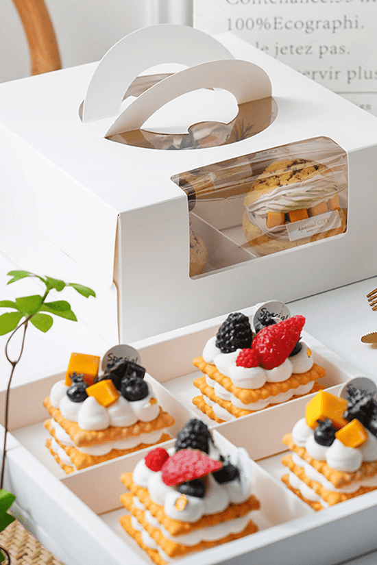 White Cake Box Window With Handle & 4 Compartment - TEM IMPORTS™