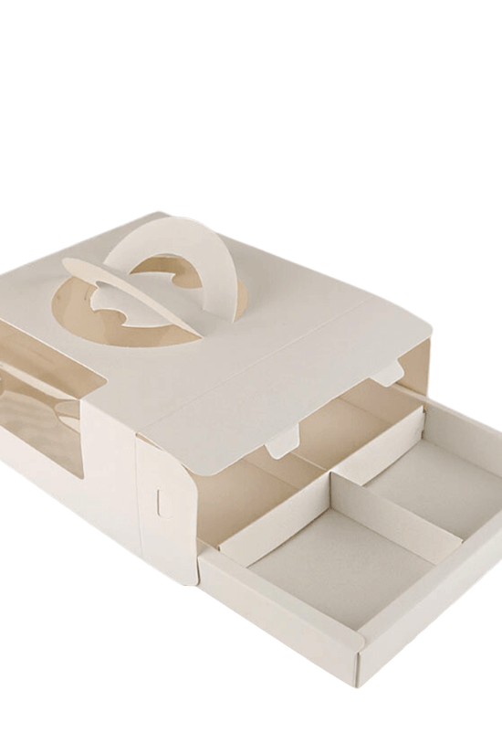 White Cake Box Window With Handle & 4 Compartment - TEM IMPORTS™