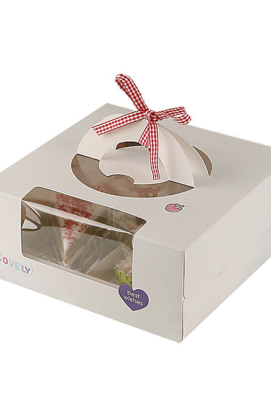 White Cake Box Window With Handle & 4 Compartment - TEM IMPORTS™