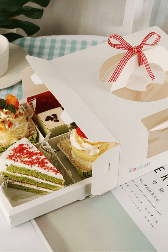 White Cake Box Window With Handle & 4 Compartment - TEM IMPORTS™
